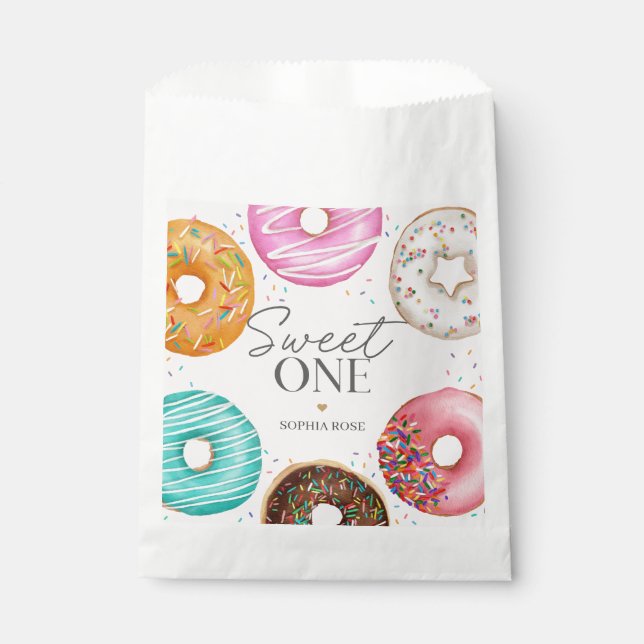 Sprinkled Doughnut Sweet ONE 1st Birthday Party Favour Bag (Front)