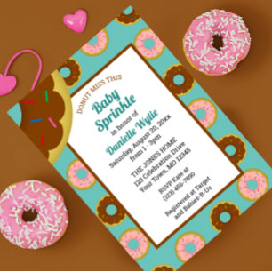 Sprinkled Doughnuts Aqua Blue Retro Baby Sprinkle Invitation