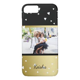 Sprinkled Hearts | Black Faux Gold | Custom Photo iPhone 8/7 Case