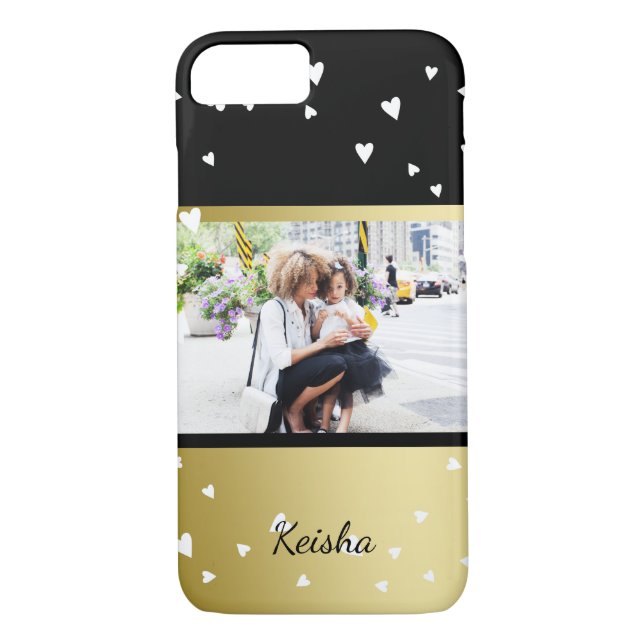 Sprinkled Hearts | Black Faux Gold | Custom Photo Case-Mate iPhone Case (Back)