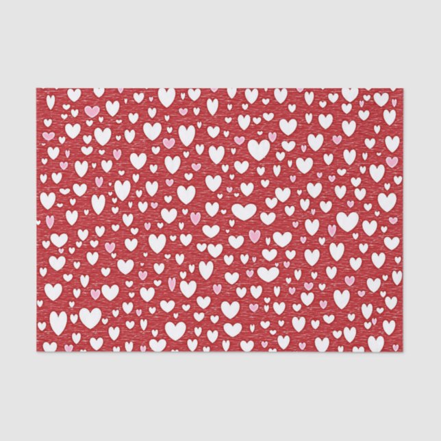 Sprinkled White and Pink Hearts Tissue Paper (Front)