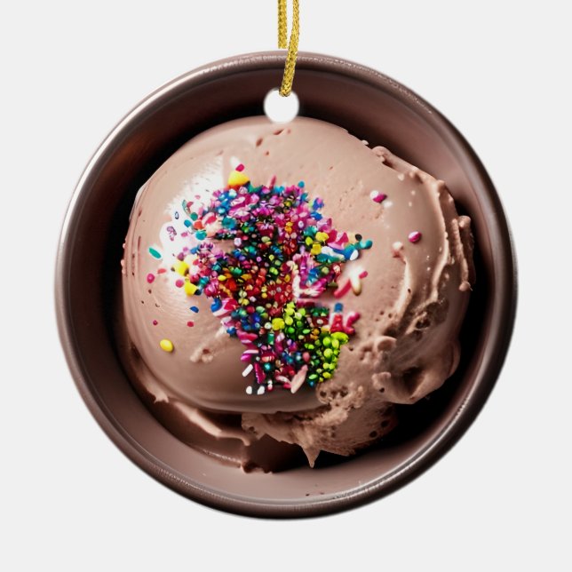 Sprinkled with Love | Chocolate Ice Cream Christma Ceramic Ornament (Front)