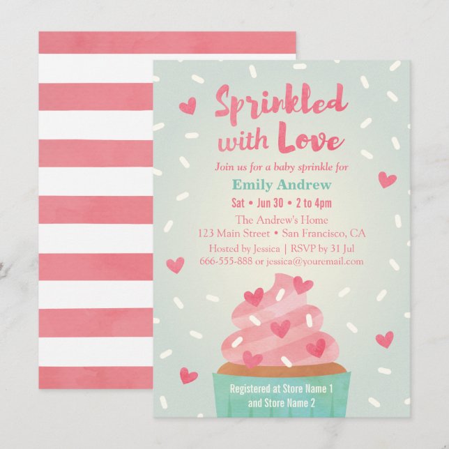 Sprinkled With Love Cupcake Baby Sprinkle Shower Invitation (Front/Back)