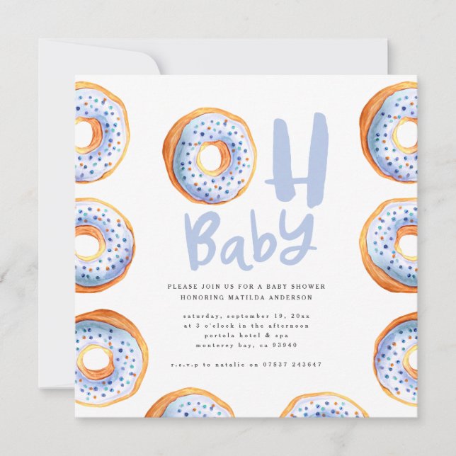 Sprinkled with love doughnut baby shower announcement (Front)
