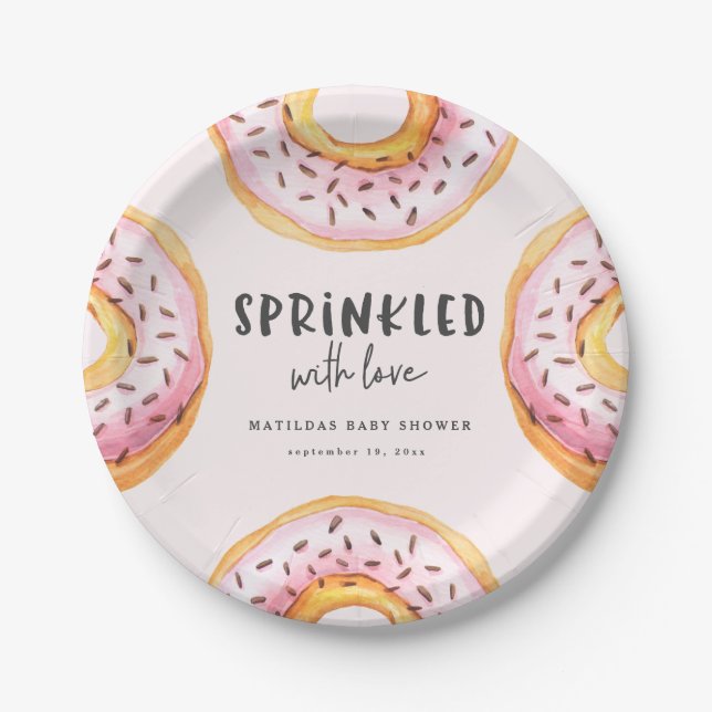 Sprinkled with love doughnut baby shower paper plate (Front)