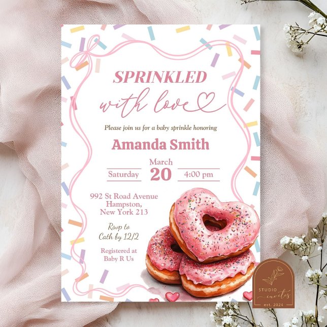 Sprinkled With Love Pink Doughnut Baby Shower Invitation (Creator Uploaded)