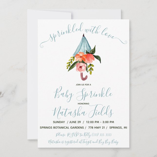 Sprinkled With Love! Umbrella Baby Sprinkle Invitation (Front)