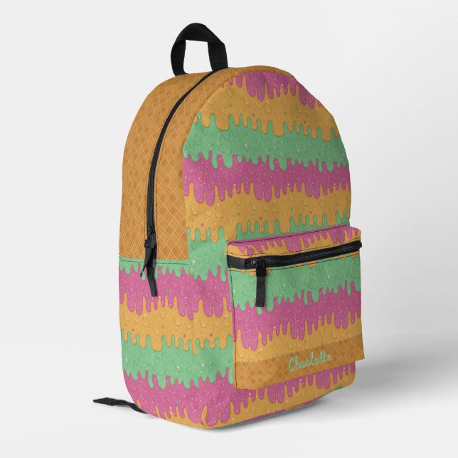 Sprinkles and Rainbow Sherbet Ice Cream Printed Backpack (Back Corner Left)