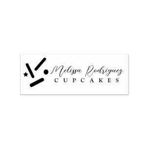Sprinkles Cupcake Cake Bakery Baker Script Logo Rubber Stamp