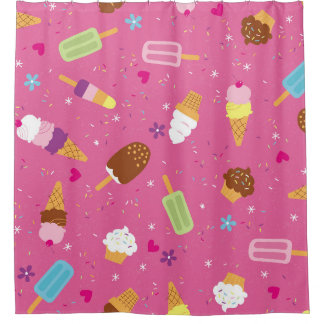 Sprinkles, cupcakes, ice cream, and popsicles scat shower curtain