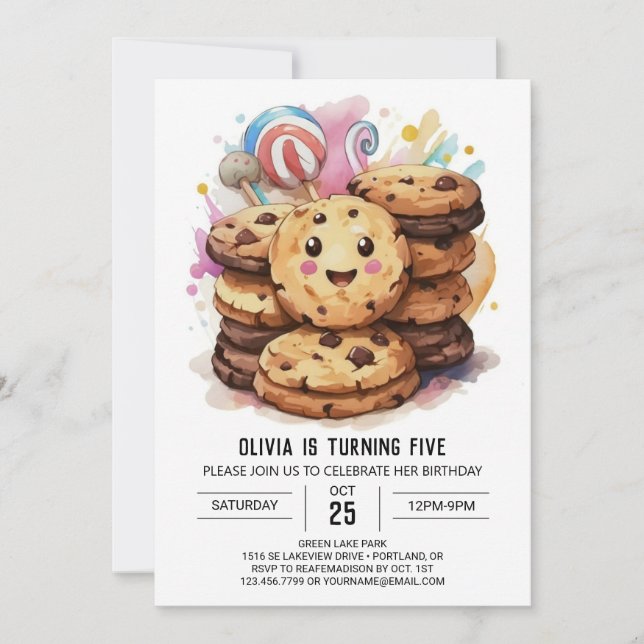 Sprinkles Custom Watercolor Cookies Birthday Invitation (Front)