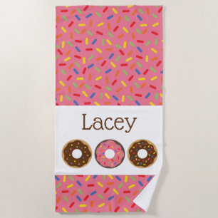 Sprinkles Doughnuts Personalised Beach Towel