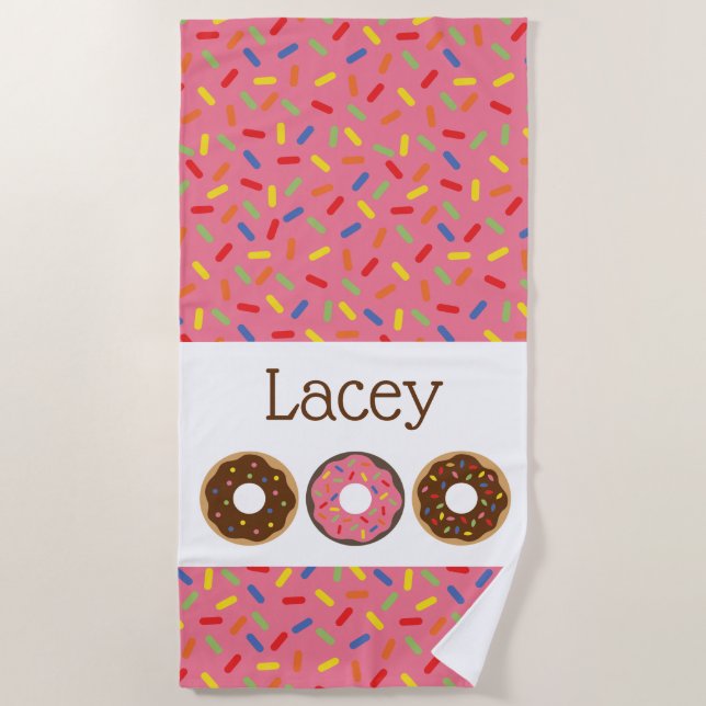 Sprinkles Doughnuts Personalised Beach Towel (Front)