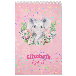 Sprinkles Elephant Boho Floral Girls NAMED Gift Calendar