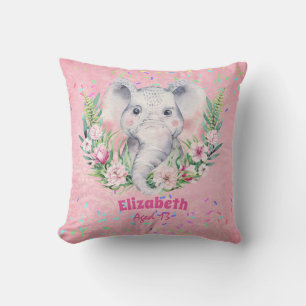 Sprinkles Elephant Boho Floral Girls NAMED Gift Cushion