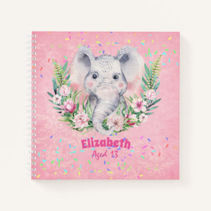 Sprinkles Elephant Boho Floral Girls NAMED Gift Notebook