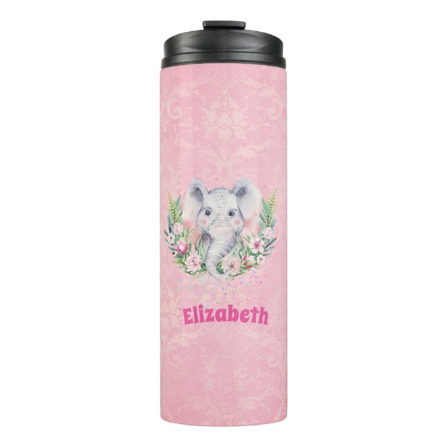 Sprinkles Elephant Girls Boho Floral Decor Named Thermal Tumbler (Front)