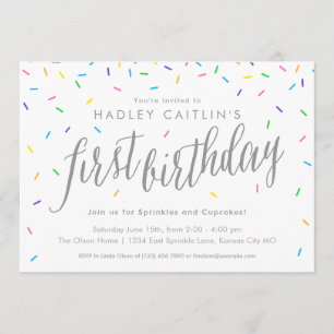 Sprinkles First Birthday Invitation, Cute & Modern Invitation