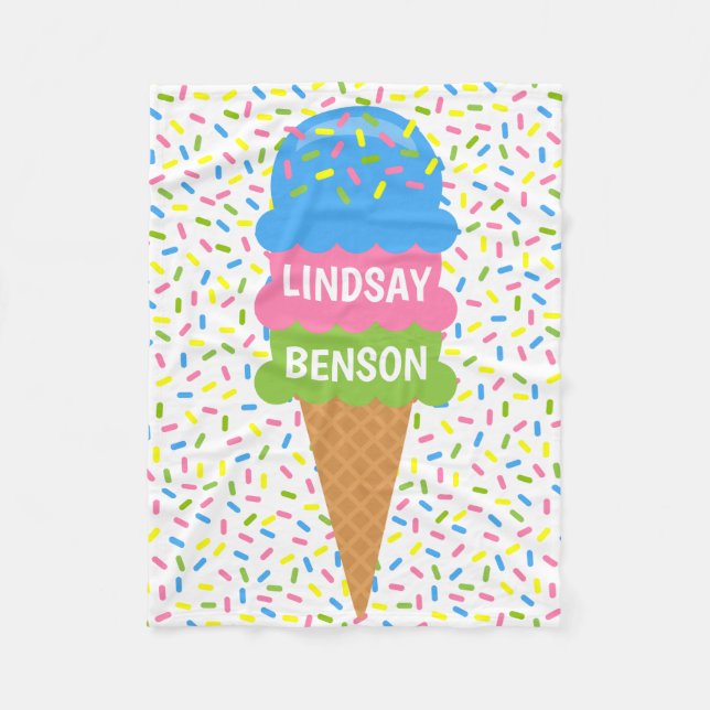 Sprinkles Ice Cream Cone Personalised Blanket (Front)