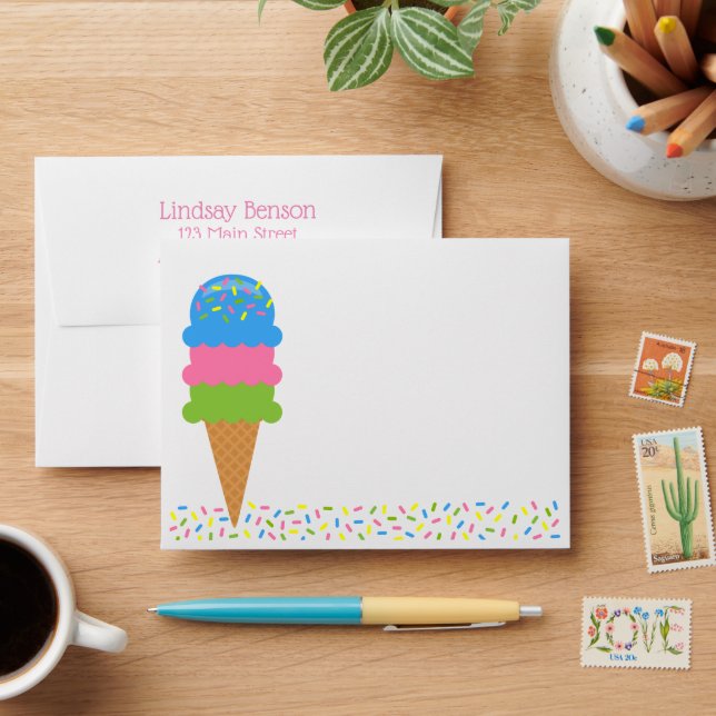 Sprinkles Ice Cream Cone Personalised Envelopes (Desk)