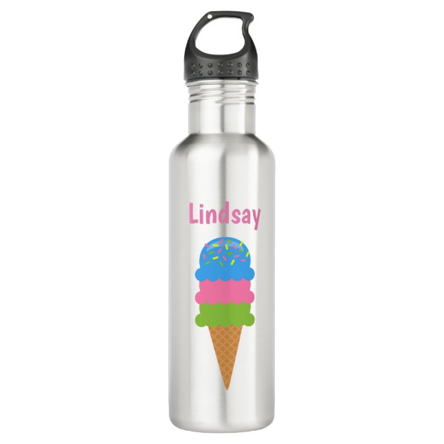 Sprinkles Ice Cream Cone Personalised Water Bottle (Front)