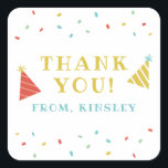 Sprinkles kids birthday party favour sticker<br><div class="desc">A festive kids birthday party favour sticker featuring rainbow sprinkles and hand drawn party hats and customisable name and age.</div>
