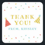 Sprinkles kids birthday party favour sticker<br><div class="desc">A festive kids birthday party favour sticker featuring rainbow sprinkles and hand drawn party hats and customisable name and age.</div>