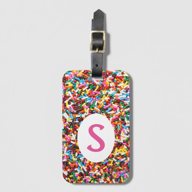 Sprinkles Monogrammed Luggage Tag (Front Vertical)