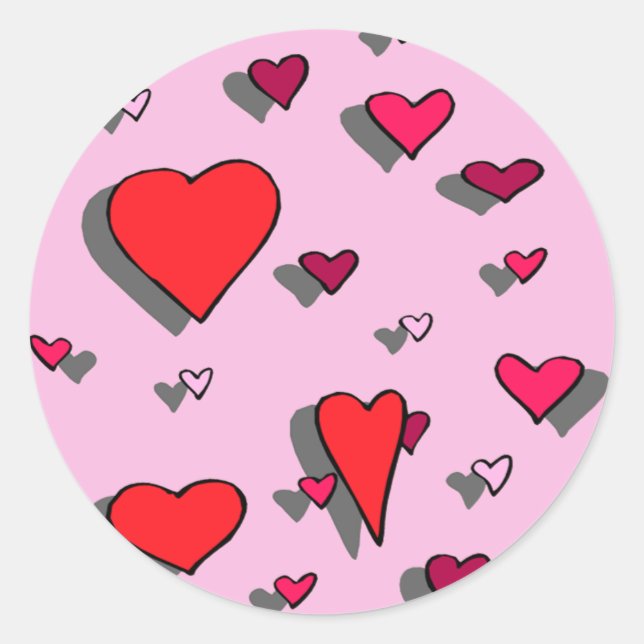 Sprinkles of Hearts on Pink Background Classic Round Sticker (Front)