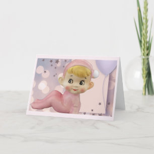 Sprinkles of Pixie Magic Retro Elf Pink Holiday Card
