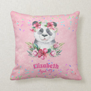 Sprinkles PANDA BEAR Pink Boho Flowers Girls Named Cushion