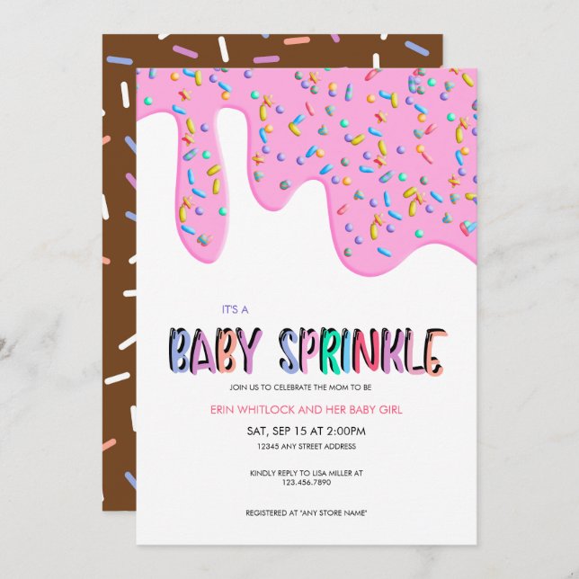 Sprinkles Pink | Baby Sprinkle Invitations (Front/Back)