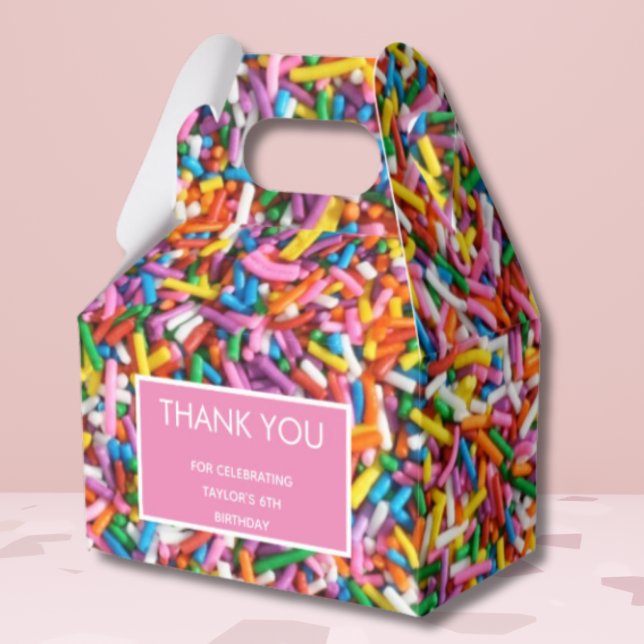 Sprinkles Rainbow Birthday Party Pink Thank You Favour Box (Creator Uploaded)