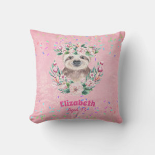 Sprinkles SLOTH Boho Girls Pink Flowers Gifts Cute Cushion