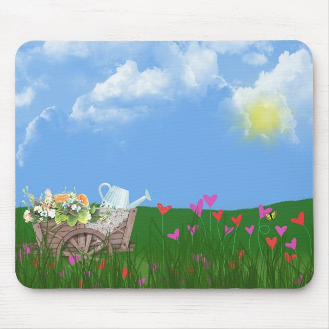 sprinkling can in wheelbarrow mouse pad (Front)