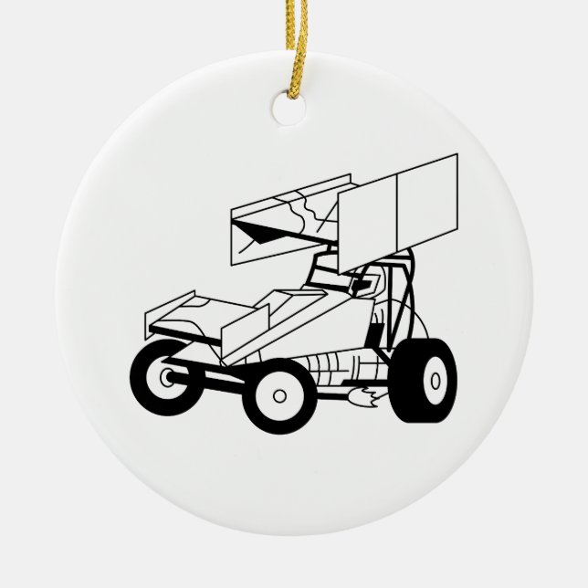 Sprint Car Outline Ceramic Ornament (Front)