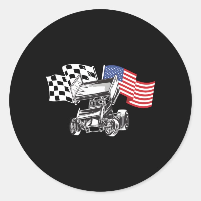 Sprint Car Racing Usa Flag Classic Round Sticker (Front)