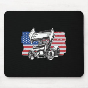 Sprint Car Racing Usa Flag Mouse Pad