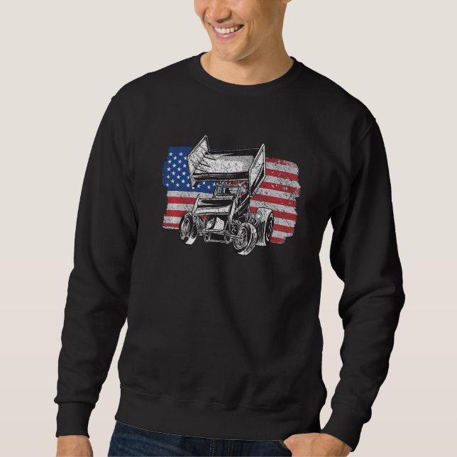 Sprint Car Racing USA Flag   Sweatshirt (Front)