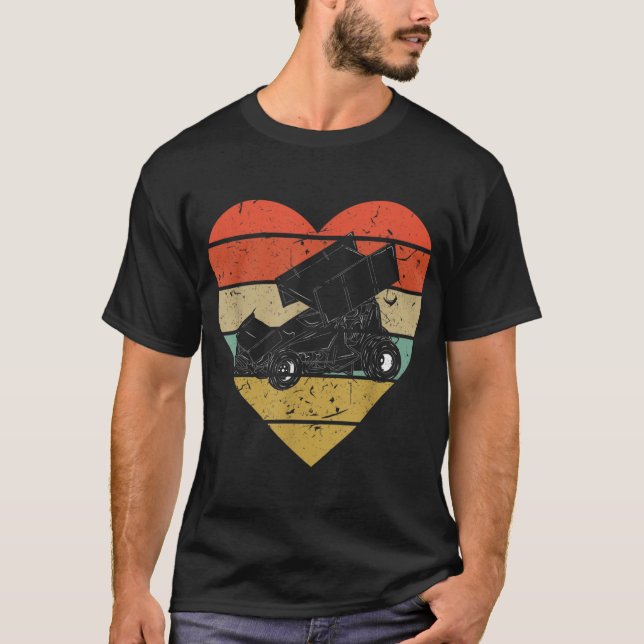 Sprint Car Racing Vintage Design Retro Racer Heart T-Shirt (Front)
