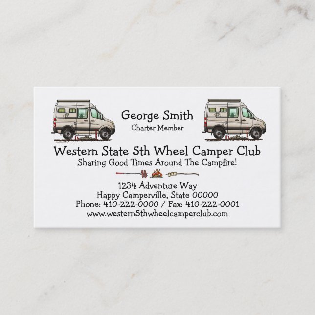 Sprinter Camper Van RV happy camper Business Card (Front)