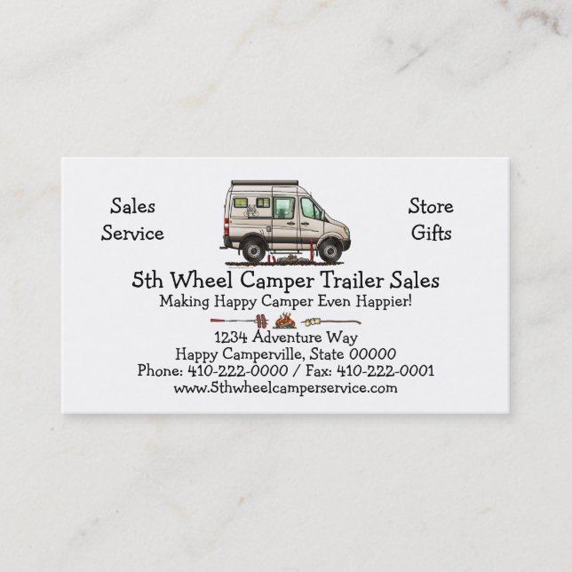 Sprinter Camper Van RV happy camper Business Card (Front)