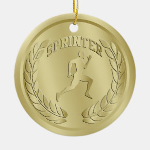 Sprinter Gold Toned Medal Ornament