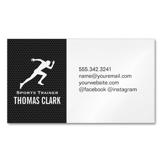 Sprinter | Sports Trainer (carbon pattern) Magnetic Business Card (Front)