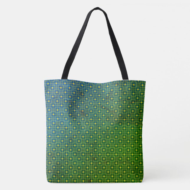 Sprite Greenish Greenleaf Neon Wired Cubes Pattern Tote Bag (Back)