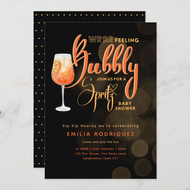 Spritz Baby Shower Boy or Girl Black Orange Invitation (Front/Back)