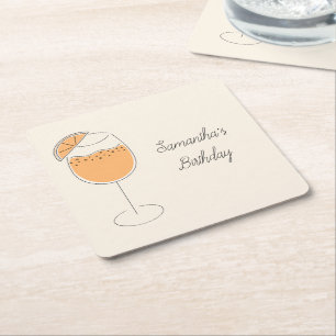 Spritz Bubbly Cocktail Birthday Party Square Paper Coaster