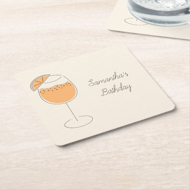 Spritz Bubbly Cocktail Birthday Party Square Paper Coaster (Angled)
