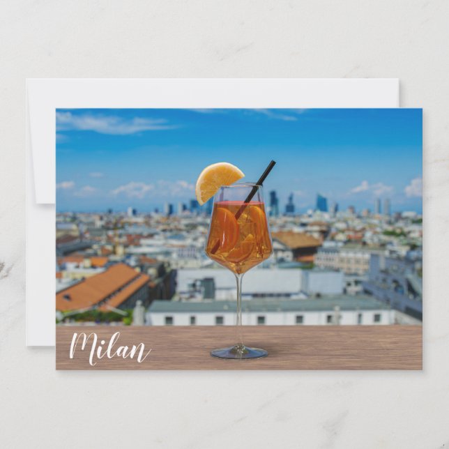 Spritz cocktail on a table with view of Milan (Front)