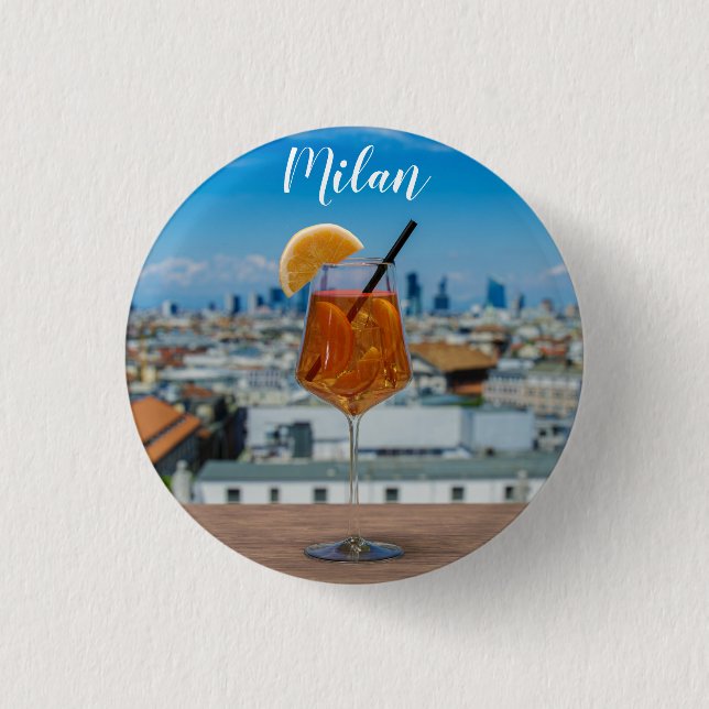 Spritz cocktail on a table with view of Milan 3 Cm Round Badge (Front)